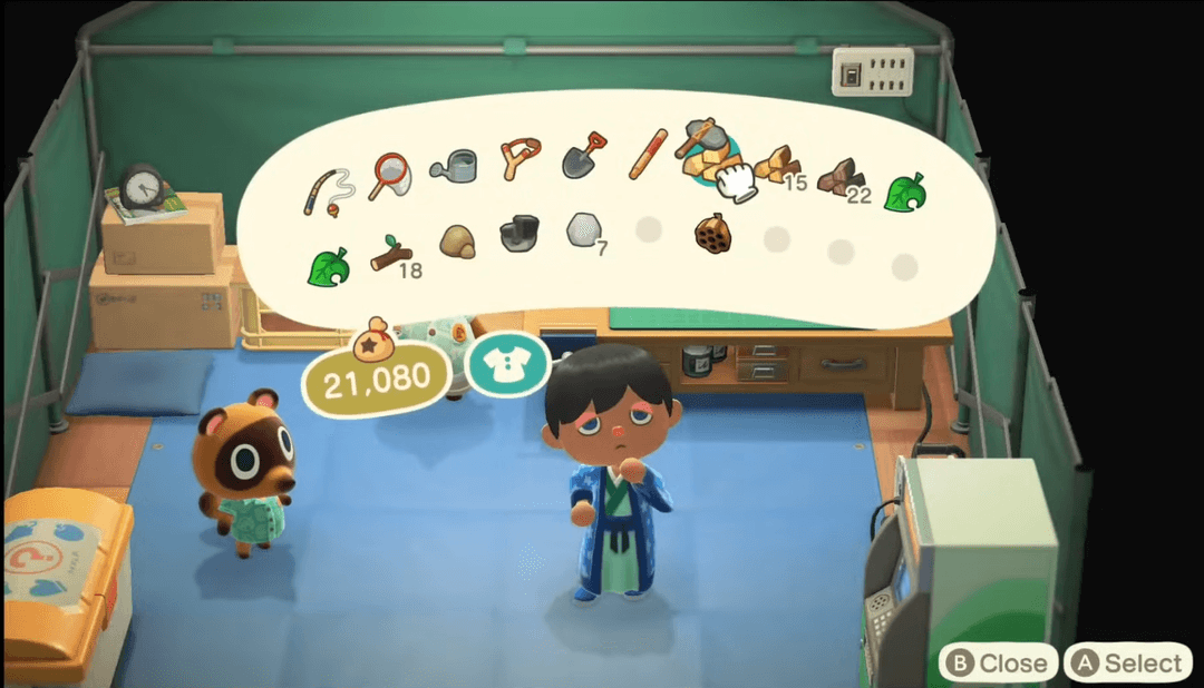 The inventory screen showing various items.