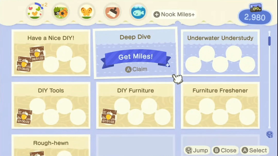 The Nook Miles app interface showing completed goals.