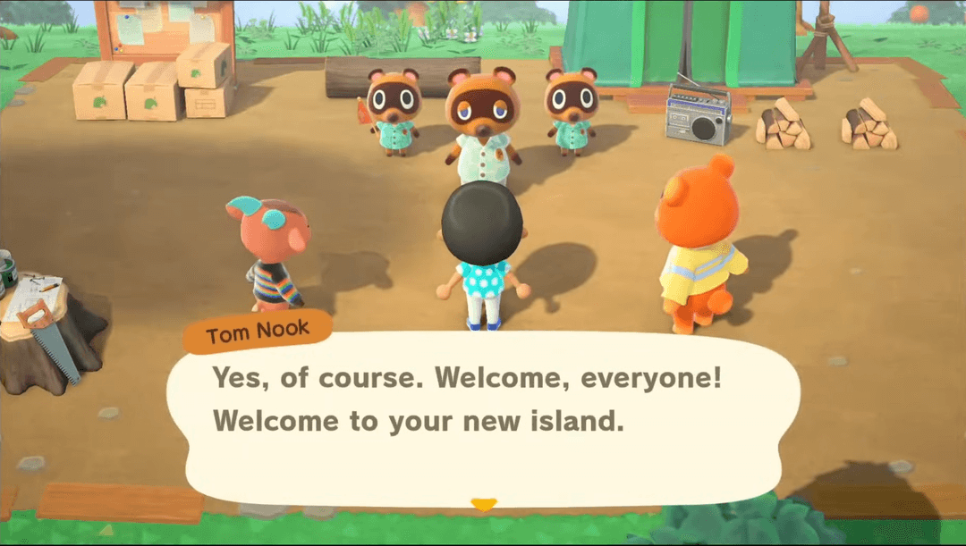 Player character arriving on their new island in Animal Crossing: New Horizons.
