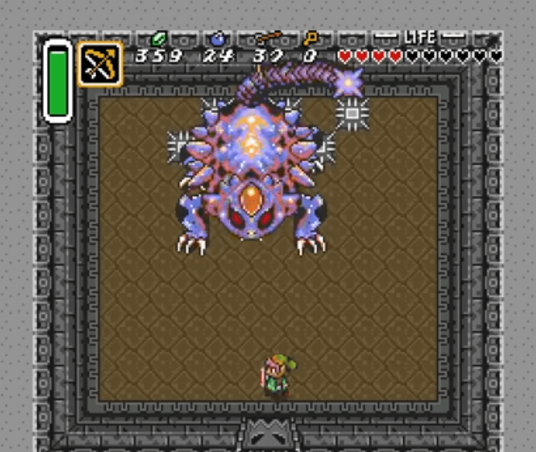 Link navigating a complex room inside a dungeon