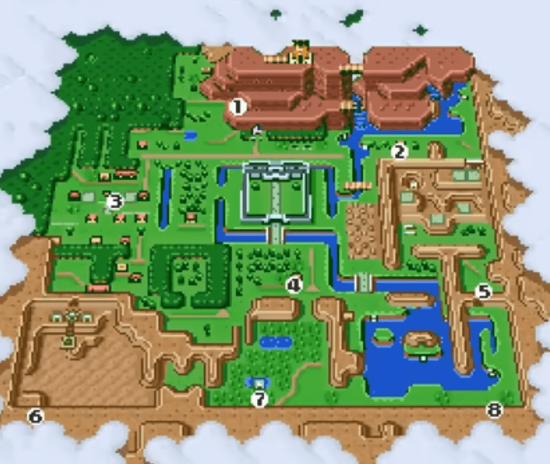 A view of the Hyrule overworld map showing different biomes