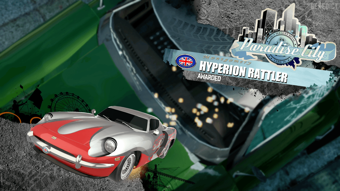 Notification showing a new car has been awarded in Burnout Paradise.