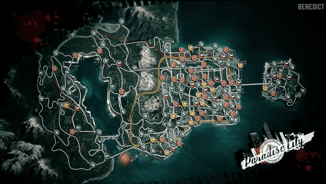 The map of Paradise City in Burnout Paradise.