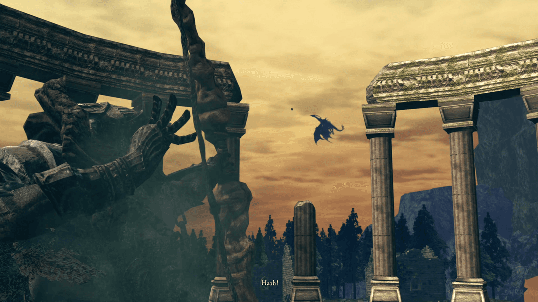 Player character aiming a bow in Dark Souls.