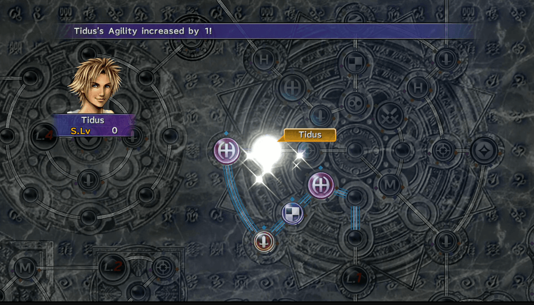 The complex Sphere Grid interface showing character progression paths.