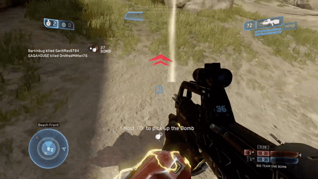 Player trying to pick up the objective in assault mode in Halo 2.