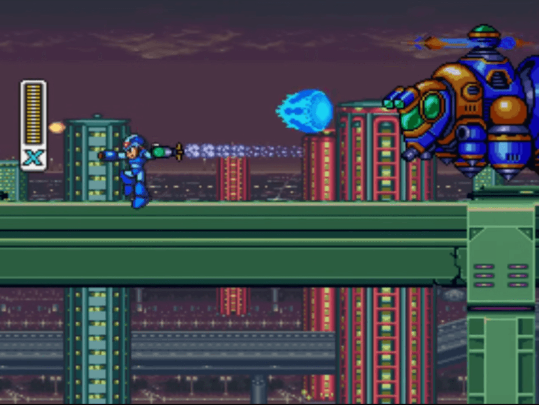 Charge shot gameplay screenshot from Mega Man X
