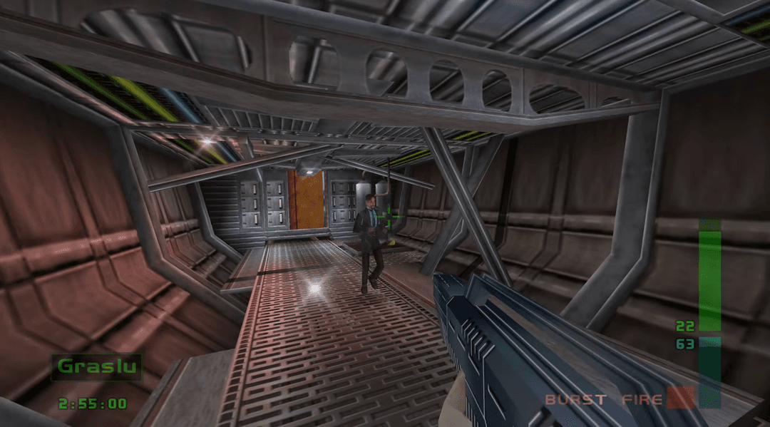 An example of an escort mission in Perfect Dark
