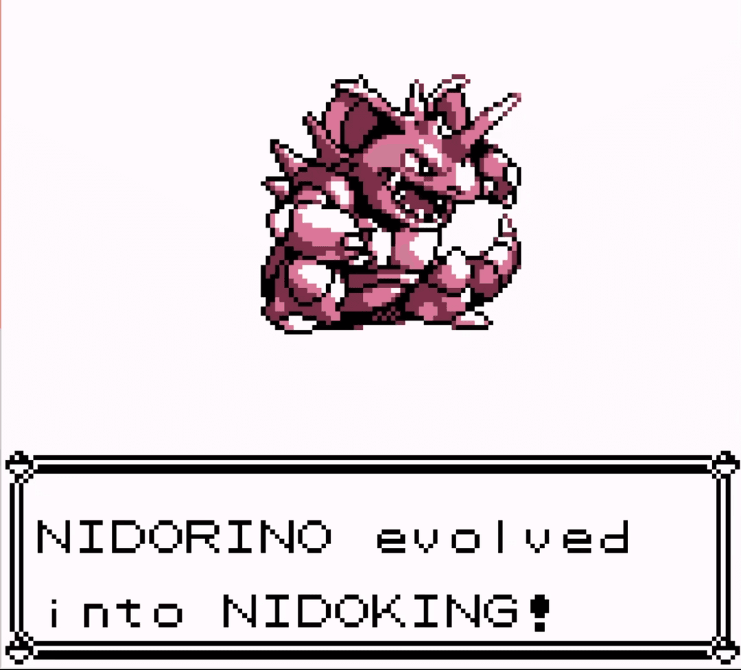 A shot of Nidorino evolving into Nidoking