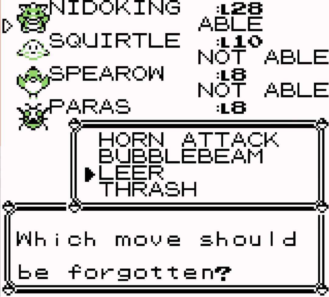 A shot of when to swap out one move with another