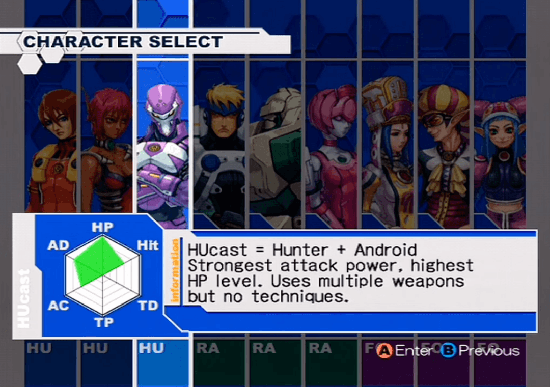 Character creation in Phantasy Star Online