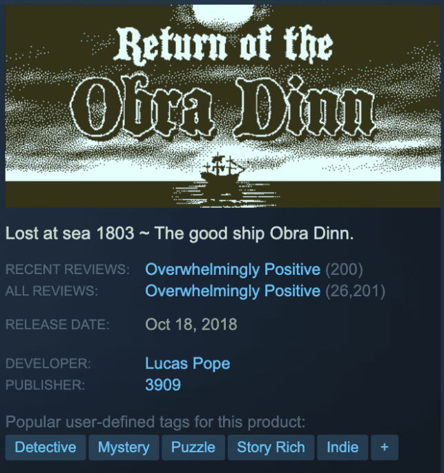 Return of the Obra Dinn header capsule.