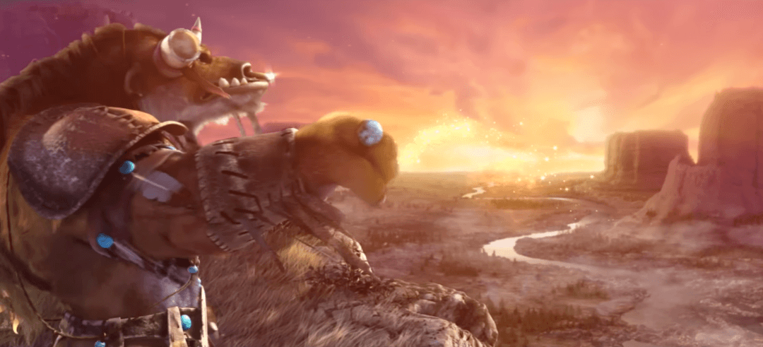 A shot of the Tauren in the intro cinematic of World of Warcraft.