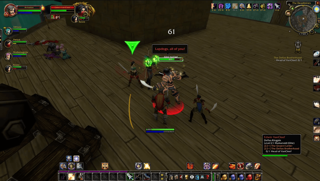 A group of five players fighting a boss in a WoW dungeon.