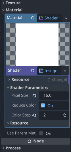 A screenshot of the Godot interface showing the shader setup process.